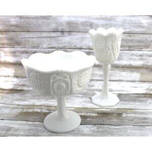 Kemple White Milk Glass Compote and Chalice, Yutec Goblet‎